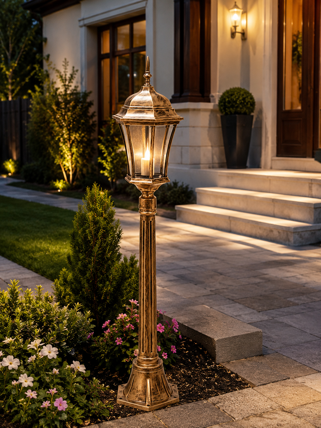 ეზოს ლამპიონი ბოძით 10-1 BK 98X20X44.5 (ოქროსფერი)